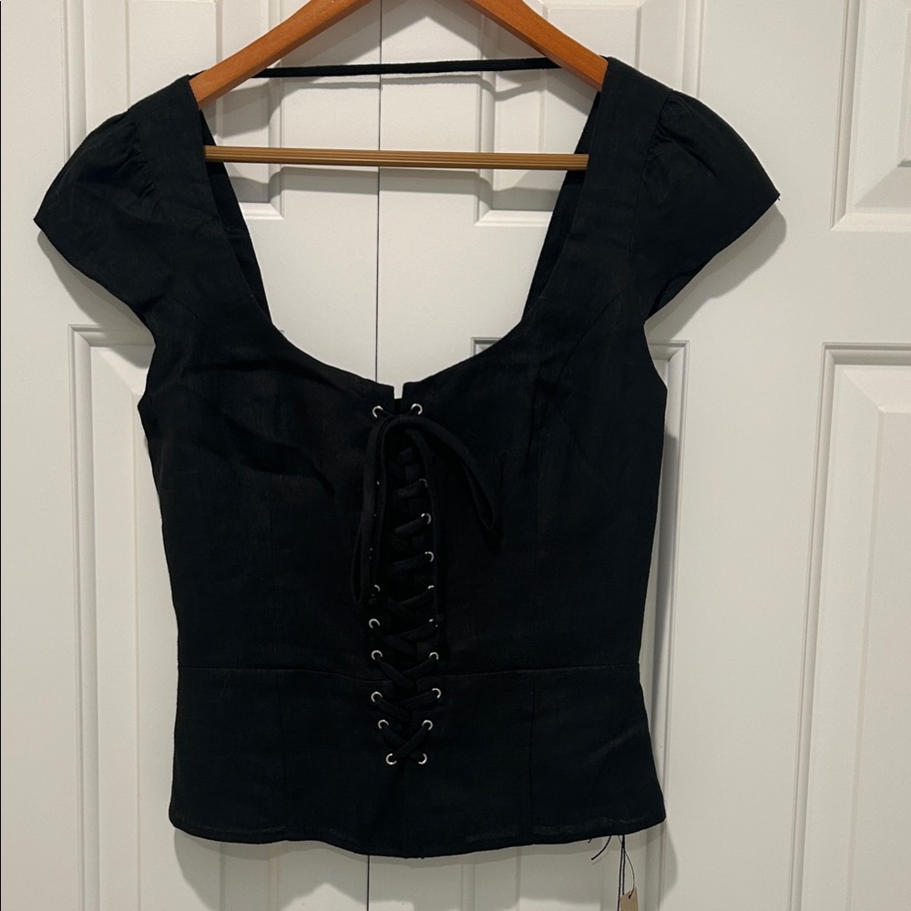 Reformation Black Lace-Up Crop Top